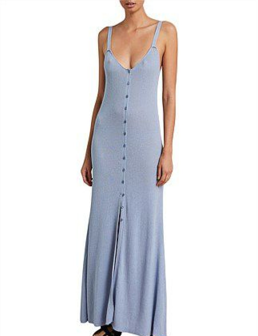 Bikini * | Wild Side Button Maxi Dress Promotion Sky Blue