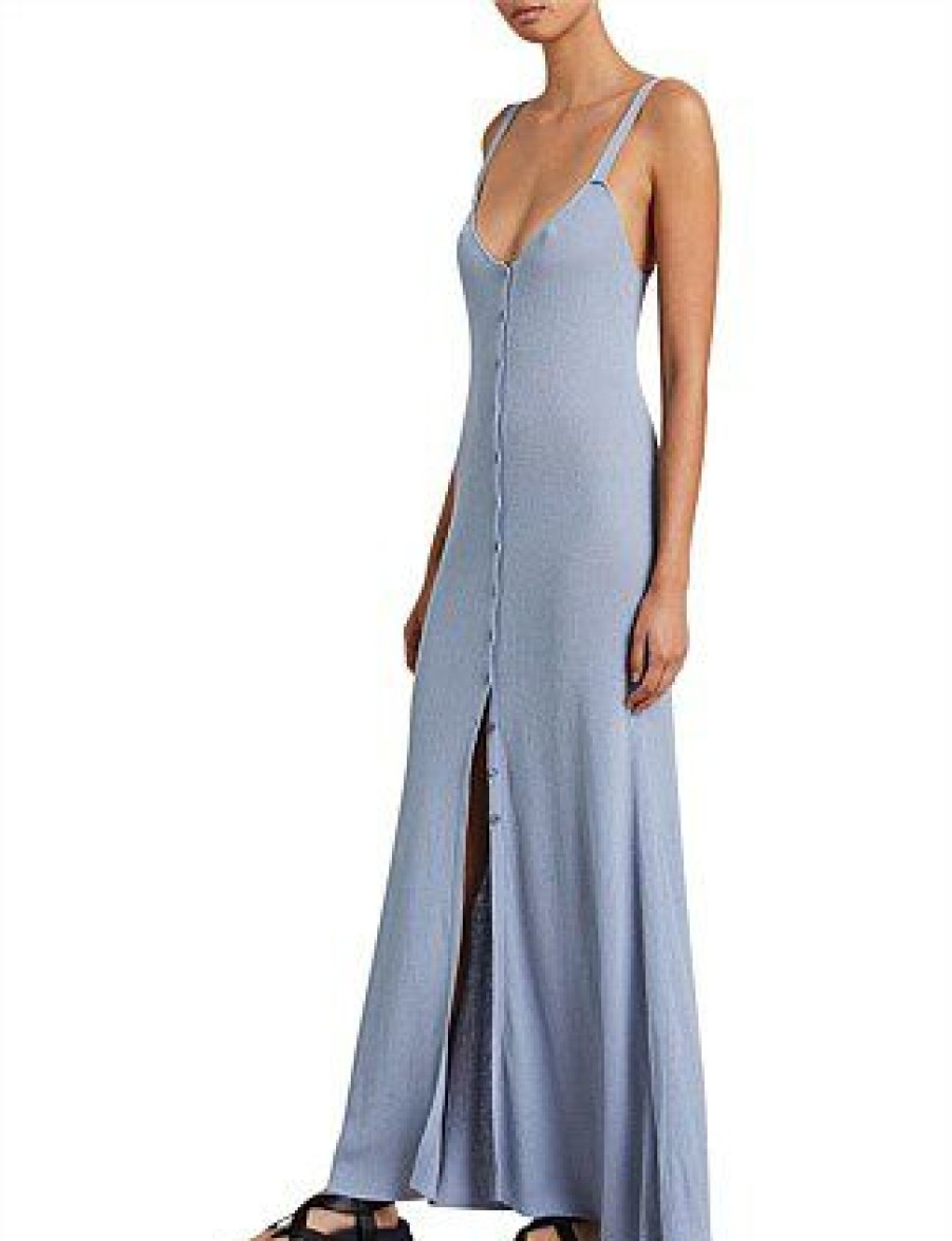 Bikini * | Wild Side Button Maxi Dress Promotion Sky Blue