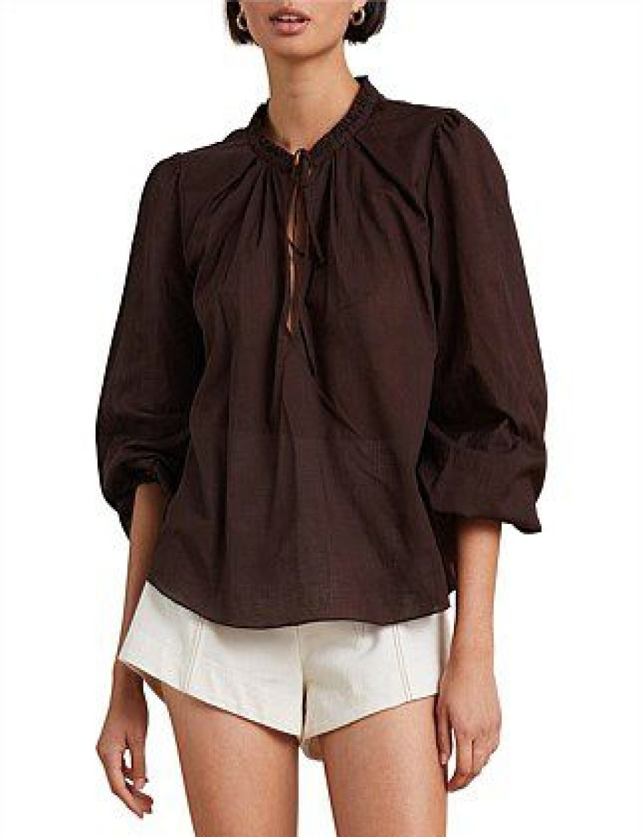 Bikini * | Alexandra Long Sleeve Blouse Discount Chocolate