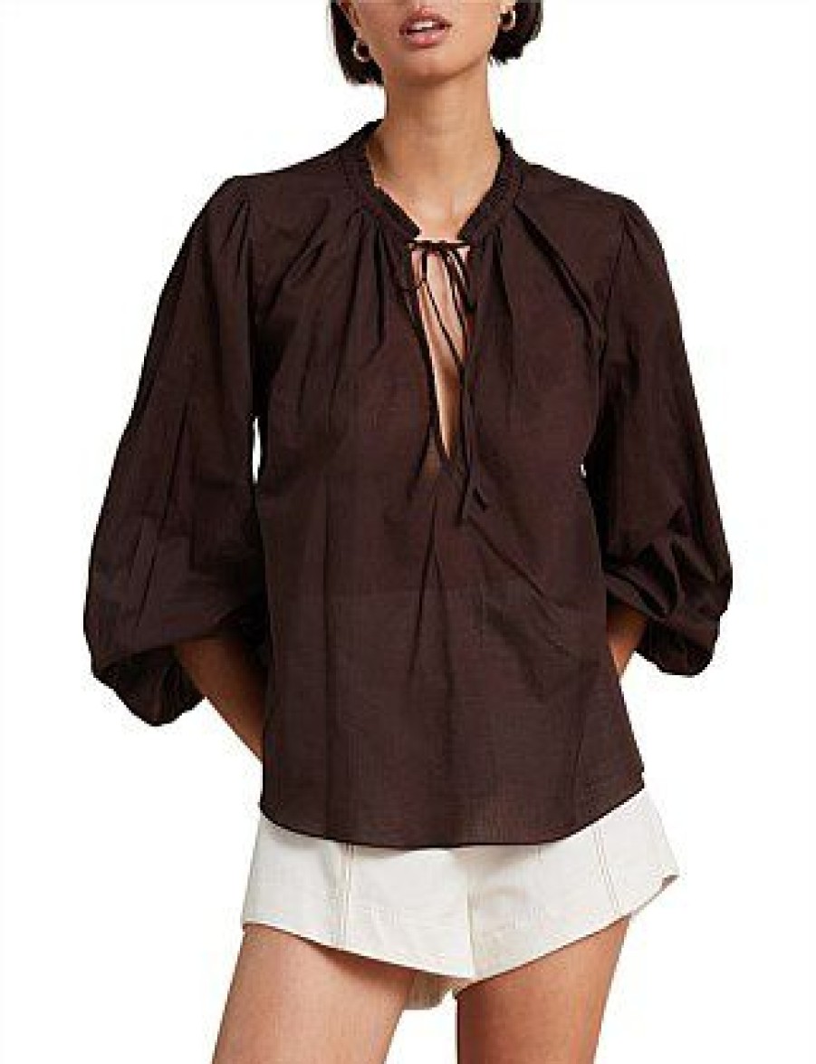 Bikini * | Alexandra Long Sleeve Blouse Discount Chocolate