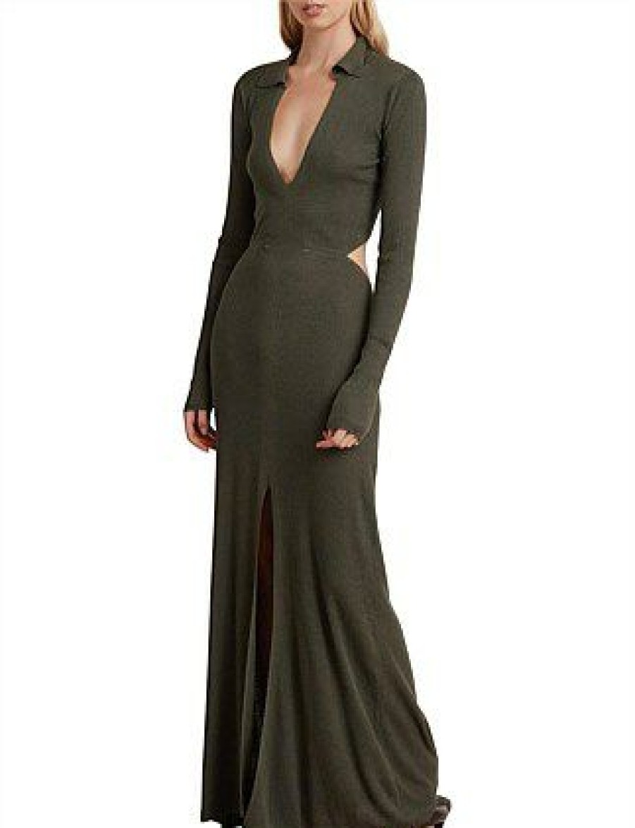 Bikini * | Mila Knit Long Sleeve Maxi Dress Promotion Army