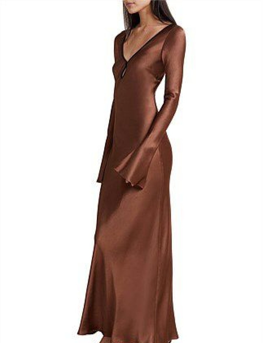 Bikini * | Annika Long Sleeve Maxi Dress Promotion Chocolate